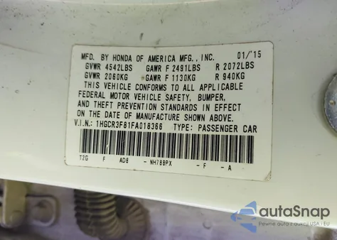 2015 Honda Accord Ex-L V-6 from USA, damaged, VIN 1HGCR3F81FA018366